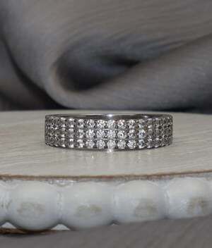 REL Sterling Silver Triple Row Cz Ring 5.5G / Sz 11 N1545